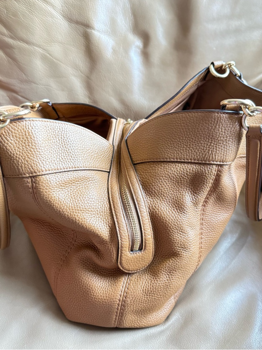 Coach Pebbled Leather Shoulder Bag in Light Tan - Picture 3 of 10